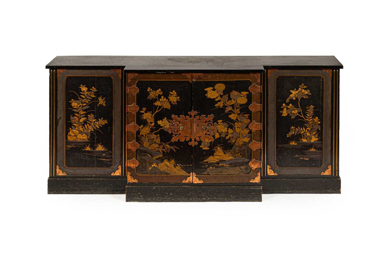 Lot 54 - A 19th Century ebonised breakfront dwarf cabinet