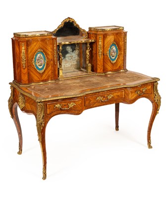 Lot 53 - A Victorian ormolu mounted tulipwood and kingwood desk in the Louis XV style