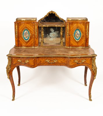 Lot 53 - A Victorian ormolu mounted tulipwood and kingwood desk in the Louis XV style