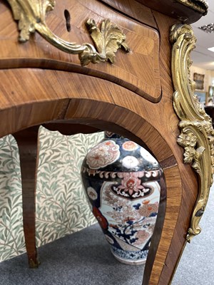 Lot 53 - A Victorian ormolu mounted tulipwood and kingwood desk in the Louis XV style