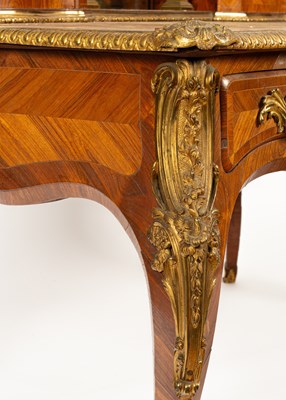 Lot 53 - A Victorian ormolu mounted tulipwood and kingwood desk in the Louis XV style