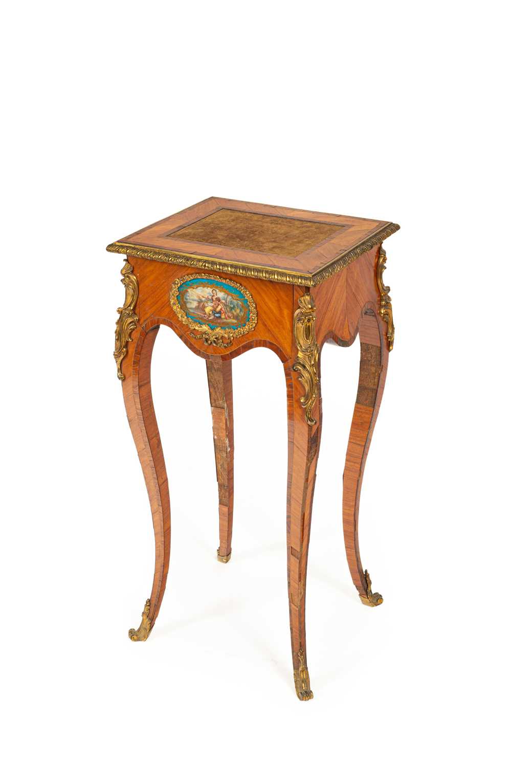 Lot 47 - A Louis XV style ormolu mounted kingwood and tulipwood gueridon