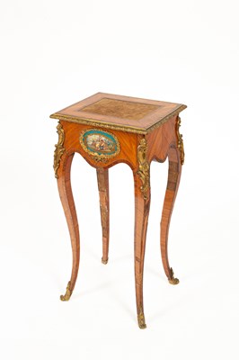 Lot 47 - A Louis XV style ormolu mounted kingwood and tulipwood gueridon