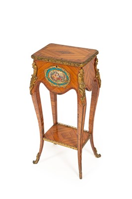 Lot 48 - A Louis XV style ormolu mounted kingwood and tulipwood two tier gueridon
