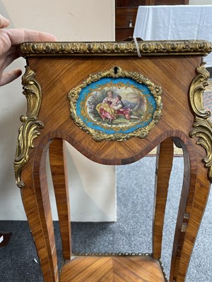 Lot 48 - A Louis XV style ormolu mounted kingwood and tulipwood two tier gueridon