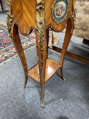 Lot 48 - A Louis XV style ormolu mounted kingwood and tulipwood two tier gueridon