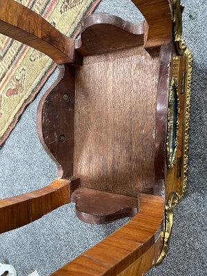 Lot 48 - A Louis XV style ormolu mounted kingwood and tulipwood two tier gueridon