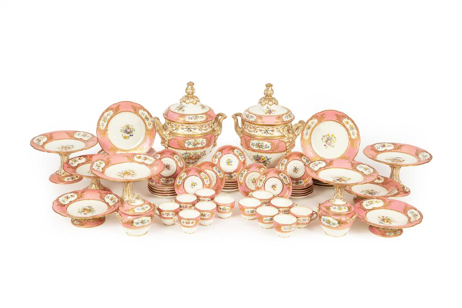Lot 34 - A Coalport (Coalbrookdale) Sèvres style pattern pink-ground dessert service