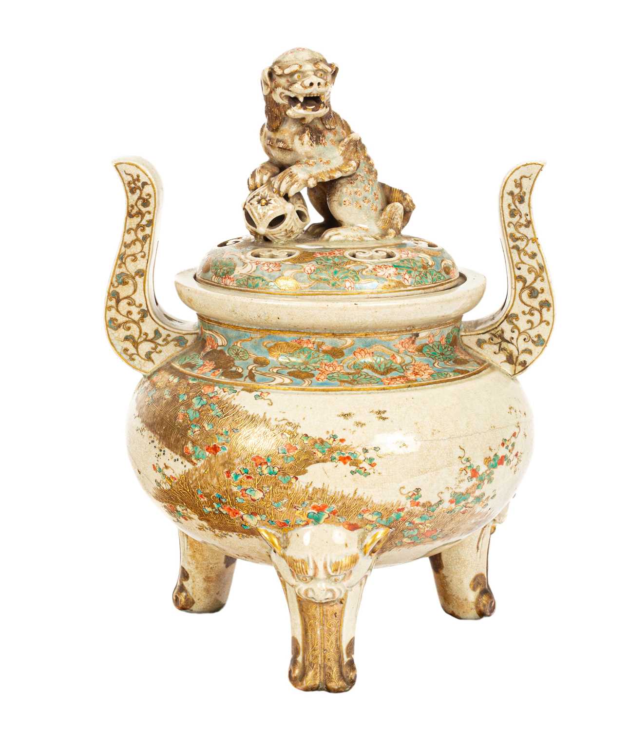 Lot 24 - A Japanese Satsuma incense burner and cover