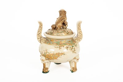 Lot 24 - A Japanese Satsuma incense burner and cover
