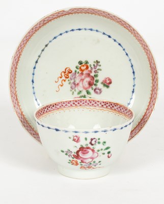 Lot 81 - A set of three Chinese famille rose tea bowls and saucers