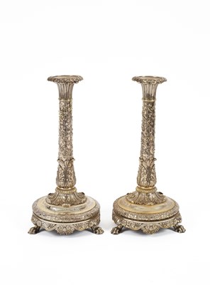 Lot 196 - Royal Interest: A pair of William IV silver candlesticks