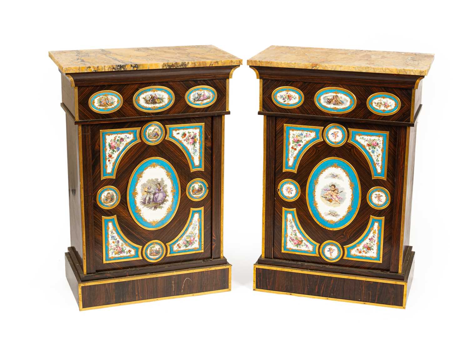 Lot 51 - A pair of Napoleon III calamander pier cabinets