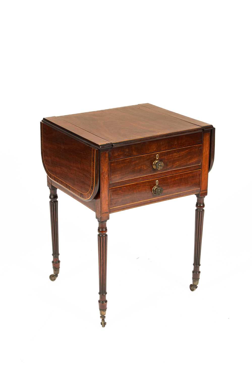 Lot 19 - A Regency rosewood banded ebony and boxwood strung games Pembroke table