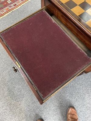 Lot 19 - A Regency rosewood banded ebony and boxwood strung games Pembroke table