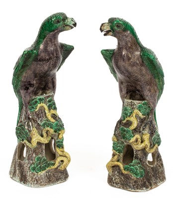 Lot 19 - A pair of Chinese stoneware figures of hawks