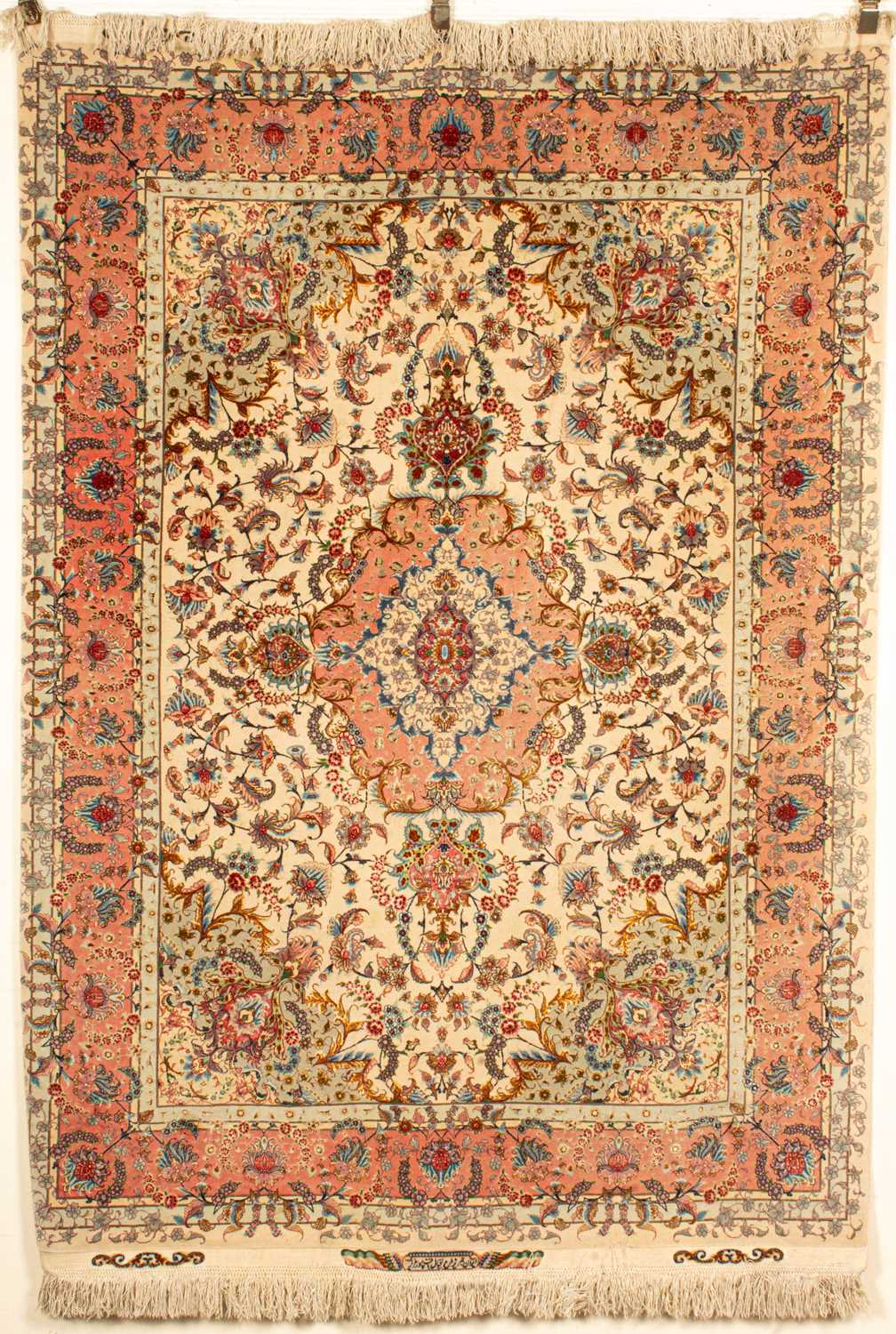 Lot 733 - A fine part silk Tabriz rug