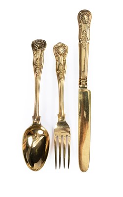 Lot 85 - A Victorian King's pattern silver gilt Christening set
