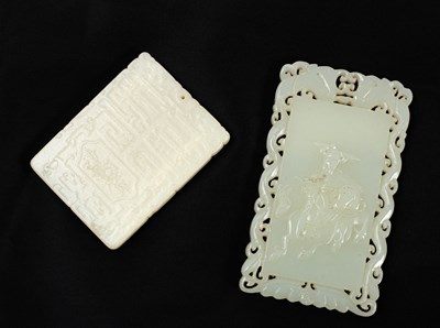 Lot 595 - Two Chinese carved jade plaques