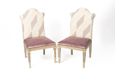 Lot 575 - A pair of upholstered and grey painted occasional chairs