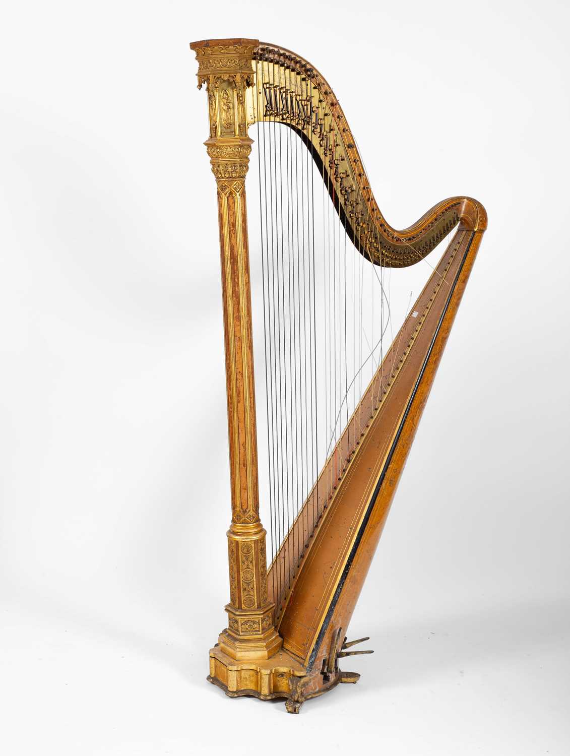 Lot 104 - A Gothic style maple and giltwood pedal harp by Sebastian & Pierre Erard, Paris