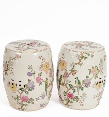 Lot 4 - A pair of Chinese ceramic barrel-shaped garden seats