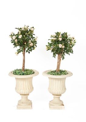 Lot 5 - A pair of painted cast iron urns