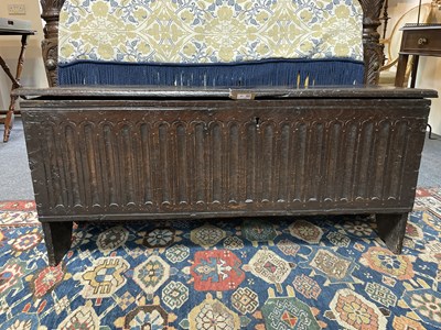 Lot 14 - An Elizabethan oak six-plank chest