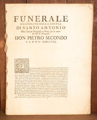 Lot 377 - [Anon] Funerale celebrato nella chiesa di Santo Antonio della Nazione Portoghese in Roma