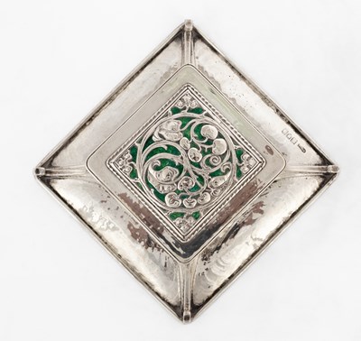 Lot 60 - An Arts & Crafts silver and green enamel inkstand