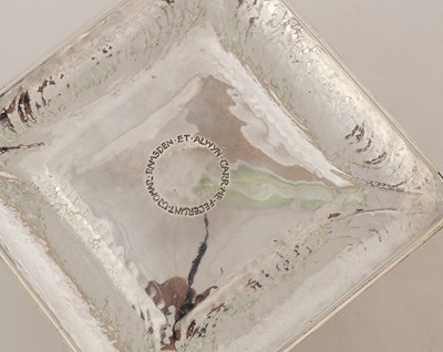 Lot 60 - An Arts & Crafts silver and green enamel inkstand