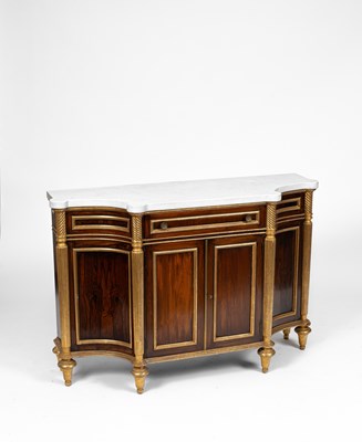 Lot 330 - A pair of Regency style rosewood and gilt side cabinets