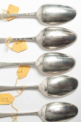 Lot 24 - Five Georgian silver tablespoons