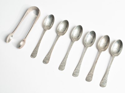 Lot 27 - A set of six Victorian teaspoons and sugar tongs