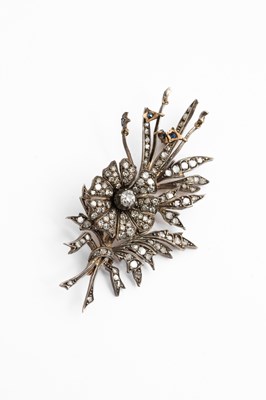 Lot 3 - A yellow metal and diamond floral spray brooch