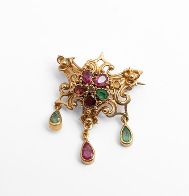 Lot 4 - A yellow metal gem set 'Regard' brooch