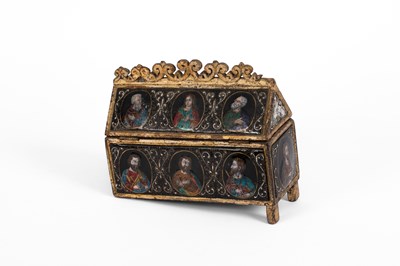 Lot 194 - A mid 16th Century style Limoges enamel reliquary casket