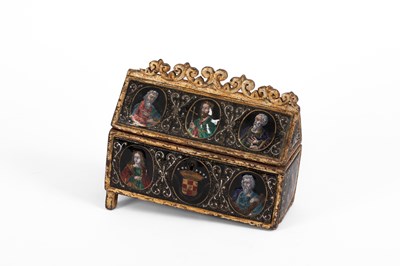Lot 194 - A mid 16th Century style Limoges enamel reliquary casket