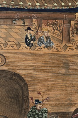 Lot 352 - A Korean six-fold painted screen