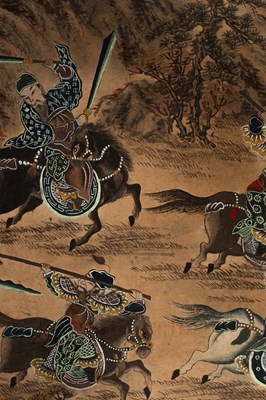 Lot 352 - A Korean six-fold painted screen