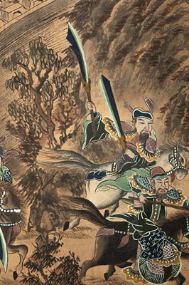 Lot 352 - A Korean six-fold painted screen