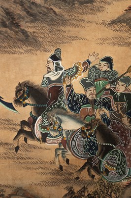 Lot 352 - A Korean six-fold painted screen