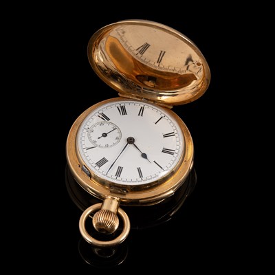Lot 183 - A Swiss 18ct gold hunting cased quarter-repeating keyless lever watch