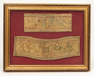 Lot 438 - Two fine 17th Century gilt metal thread embellished needlework vestment panels