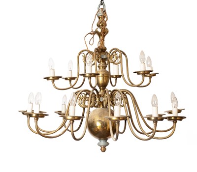 Lot 256 - A large Dutch brass eighteen-branch chandelier