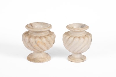 Lot 468 - Two similar carved alabaster lobed baluster vases