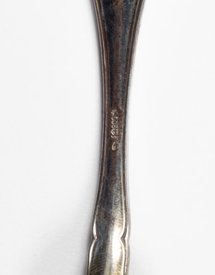 Lot 84 - A set of six Scandinavian silver and blue enamel teaspoons
