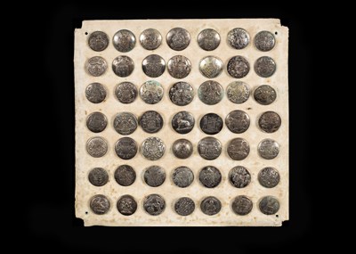 Lot 232 - A metal display card with forty-nine early plated livery buttons