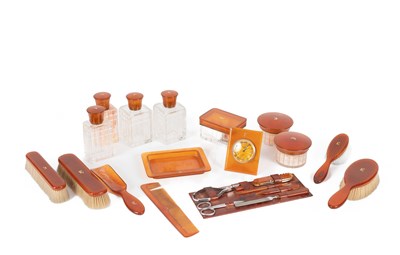 Lot 471 - A French faux tortoiseshell dressing set