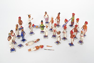 Lot 776 - A set of Indian painted wood and terracotta figures